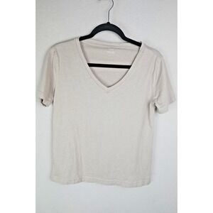 MNG Suit T-shirt Womens Size Medium Beige Lightweight Short Sleeve V-Neck